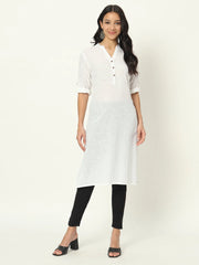 Pearl White Airy Linen Long Kurti