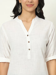 Pearl White Airy Linen Long Kurti