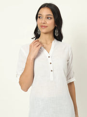 Pearl White Airy Linen Long Kurti