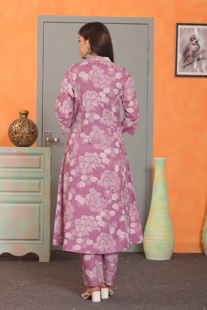 Graceful Lilac Floral Coord Set – Pure Sanwadi Cotton C160