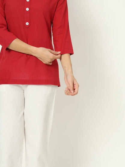 Brick Red Linen Short Kurti