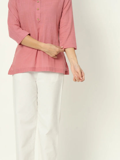 Rose Taupe Linen Short Kurti