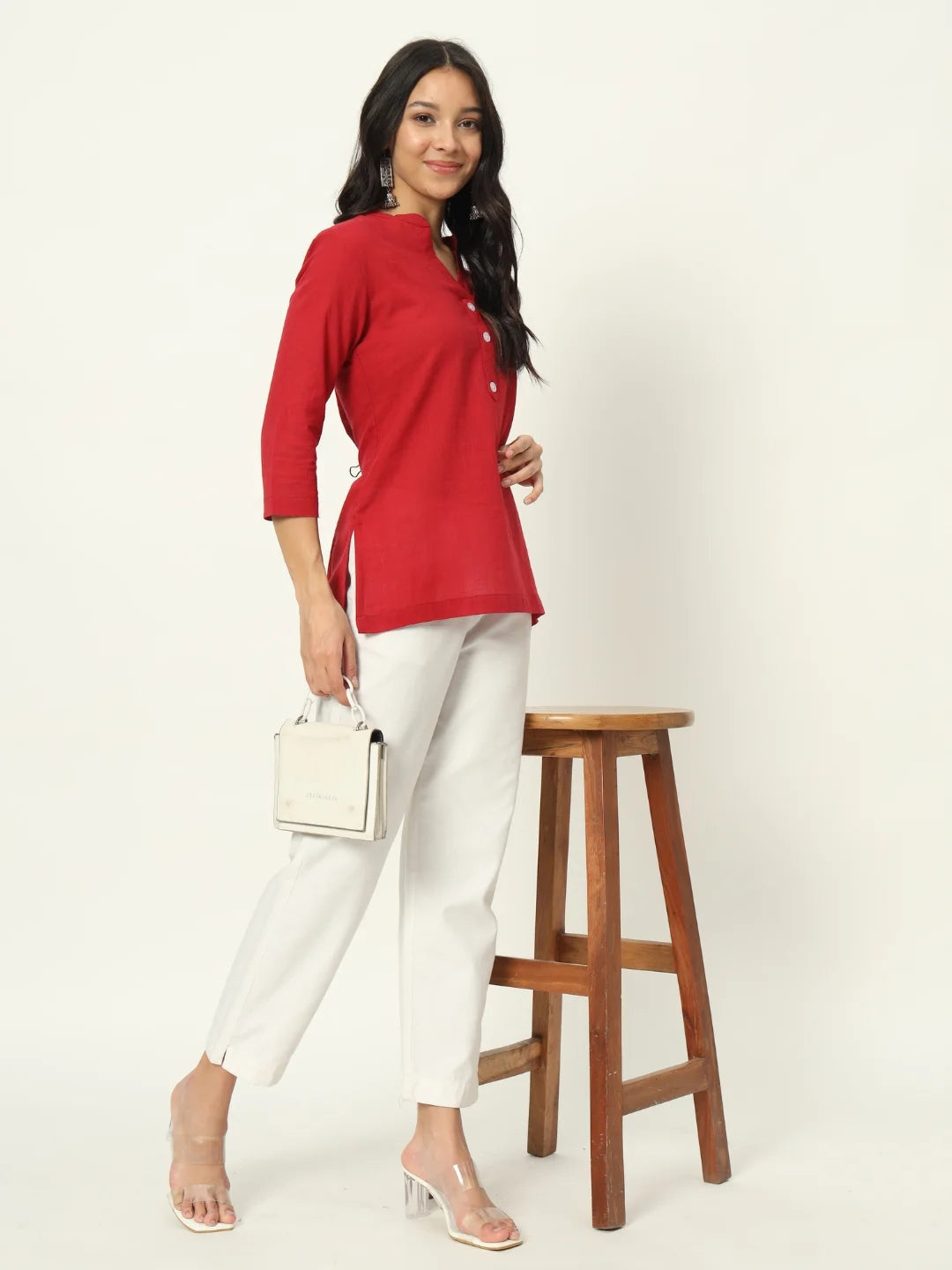Brick Red Linen Short Kurti