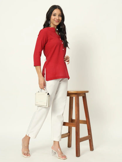 Brick Red Linen Short Kurti