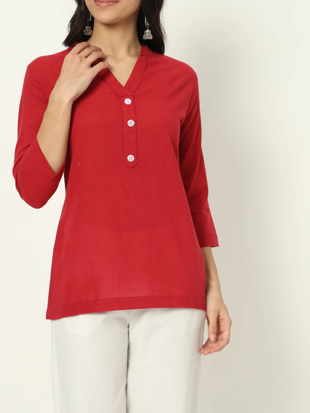 Brick Red Linen Short Kurti