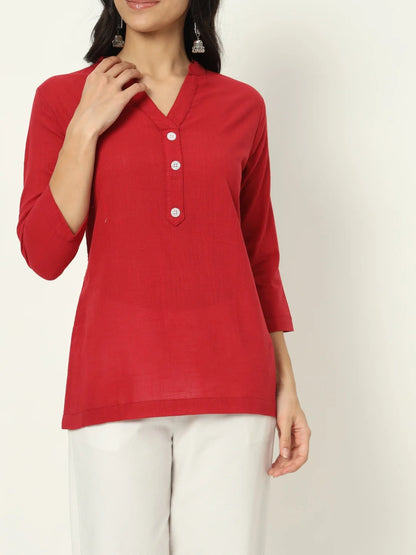 Brick Red Linen Short Kurti