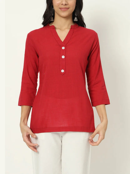 Brick Red Linen Short Kurti