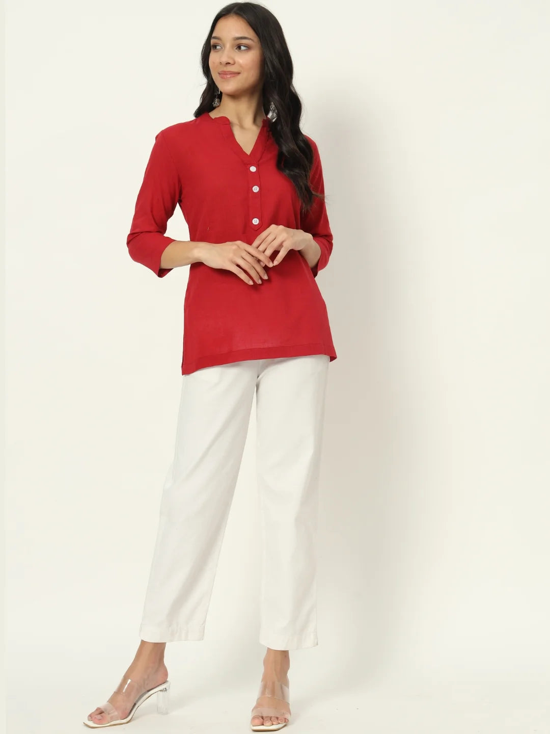 Brick Red Linen Short Kurti