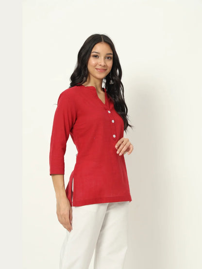 Brick Red Linen Short Kurti