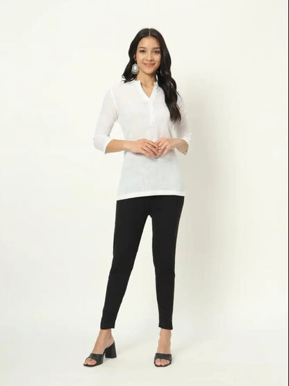 Pearl White Linen Short Kurti