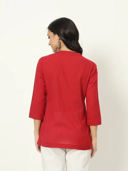 Brick Red Linen Short Kurti