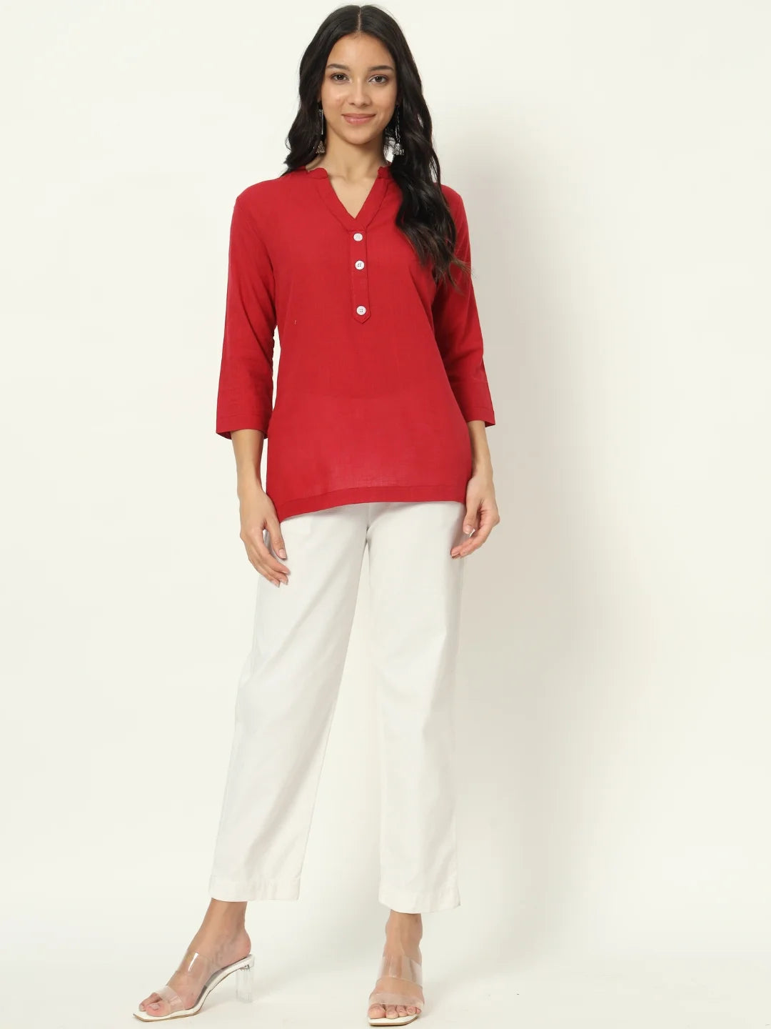 Brick Red Linen Short Kurti