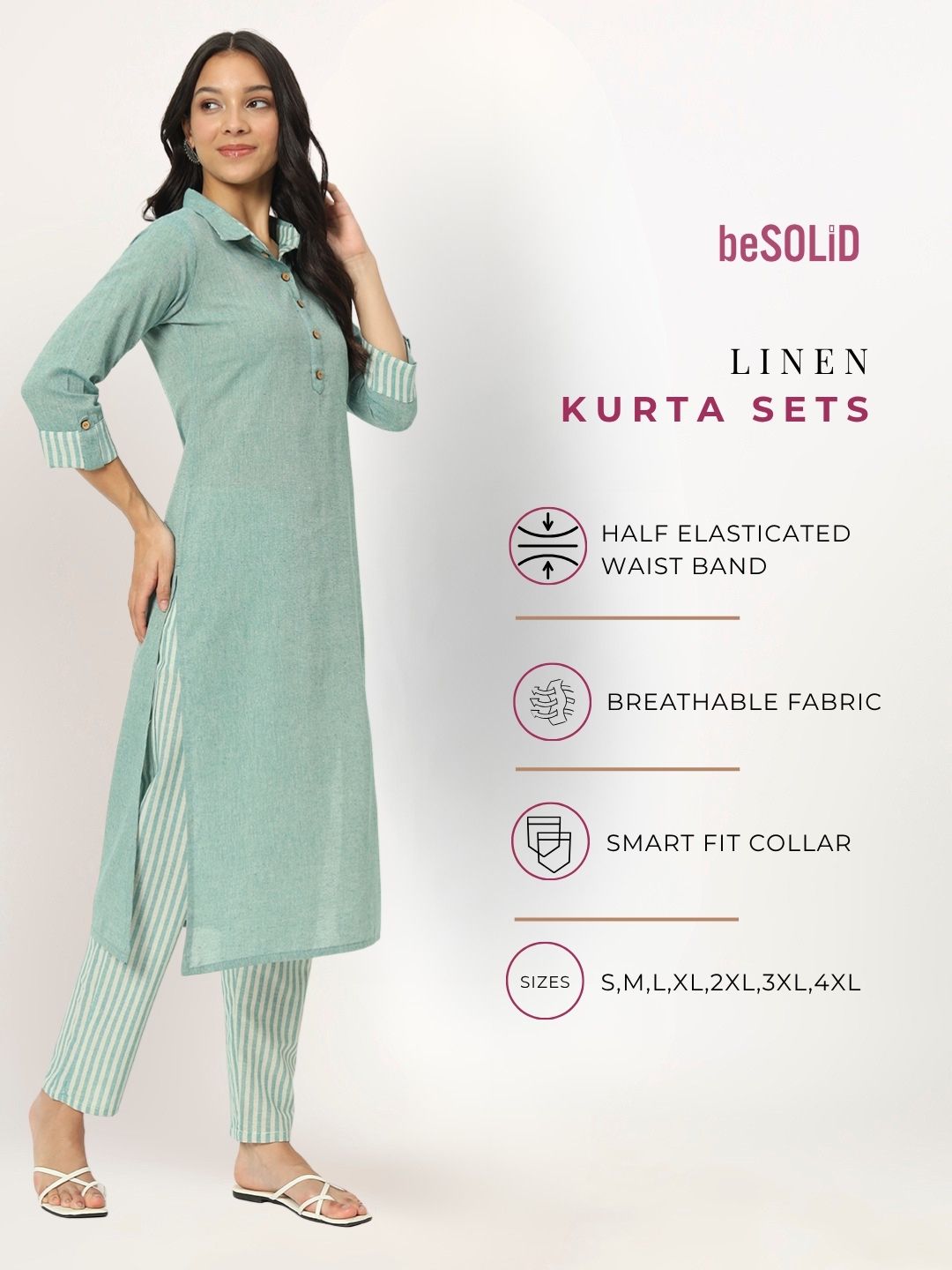 Summer Green Linen Kurti Set