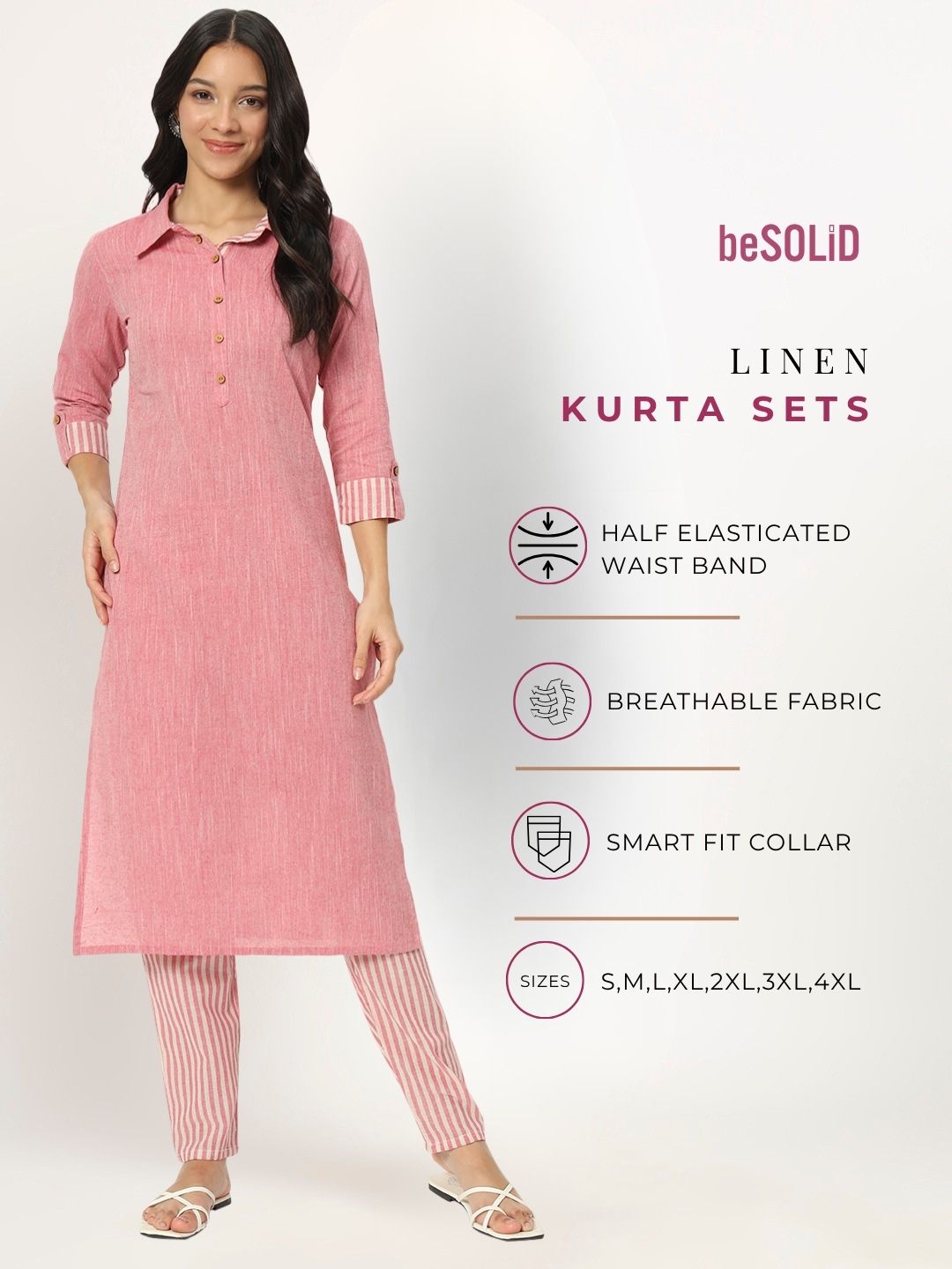 Rose Fog Linen Kurti Set