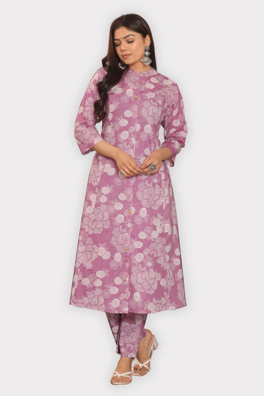 Graceful Lilac Floral Coord Set – Pure Sanwadi Cotton C160