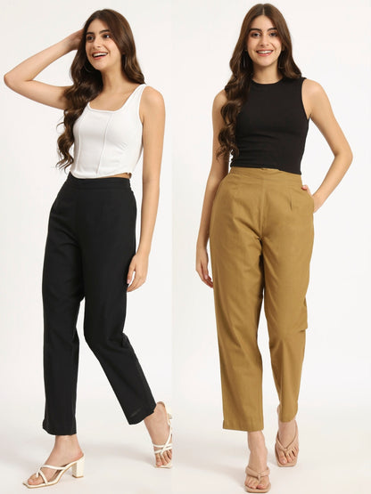 Black & Coffee Brown Cotton Pants Combo