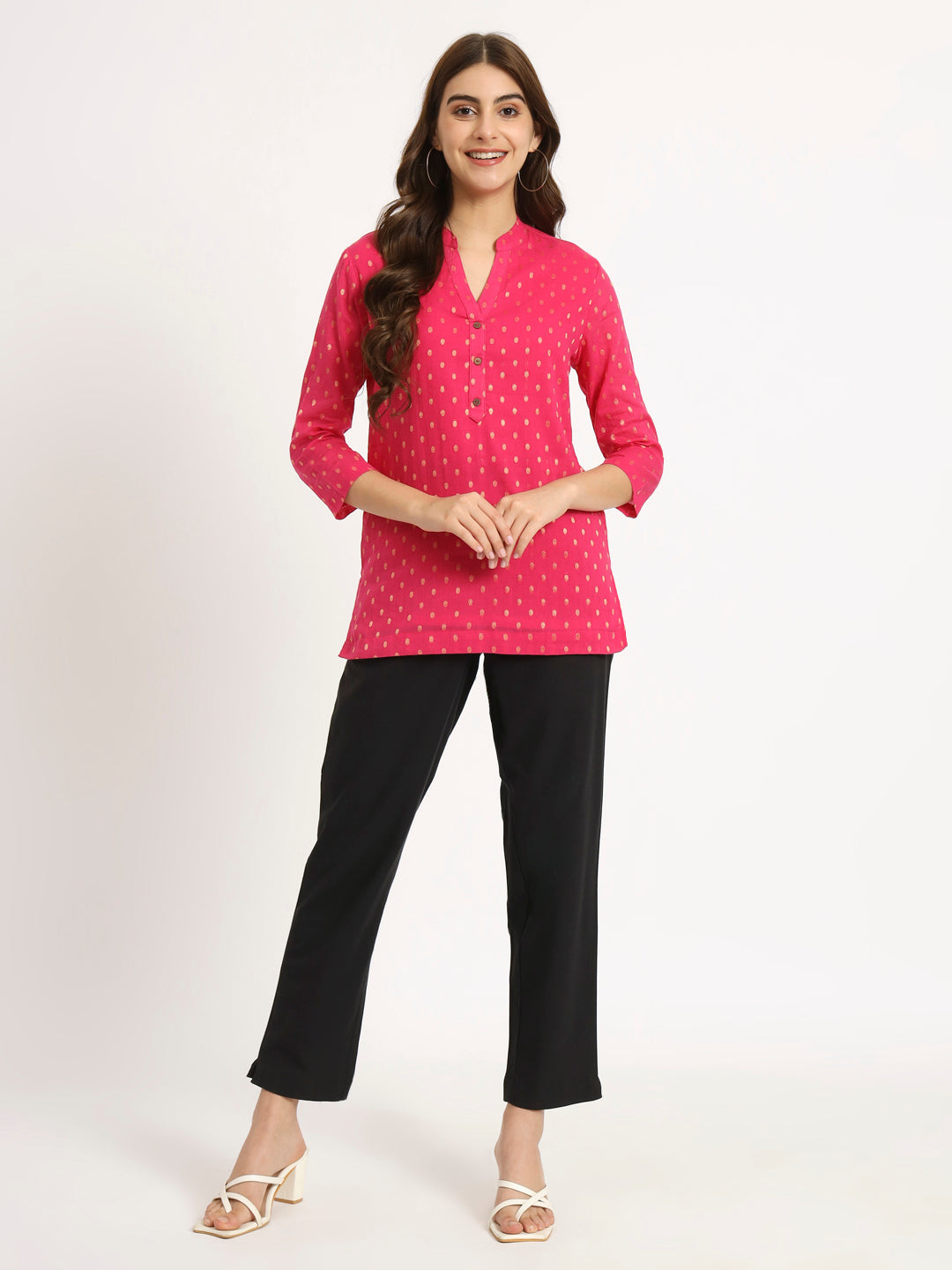 Rani Pink & Dark Mustard Buta Short Kurti Combo
