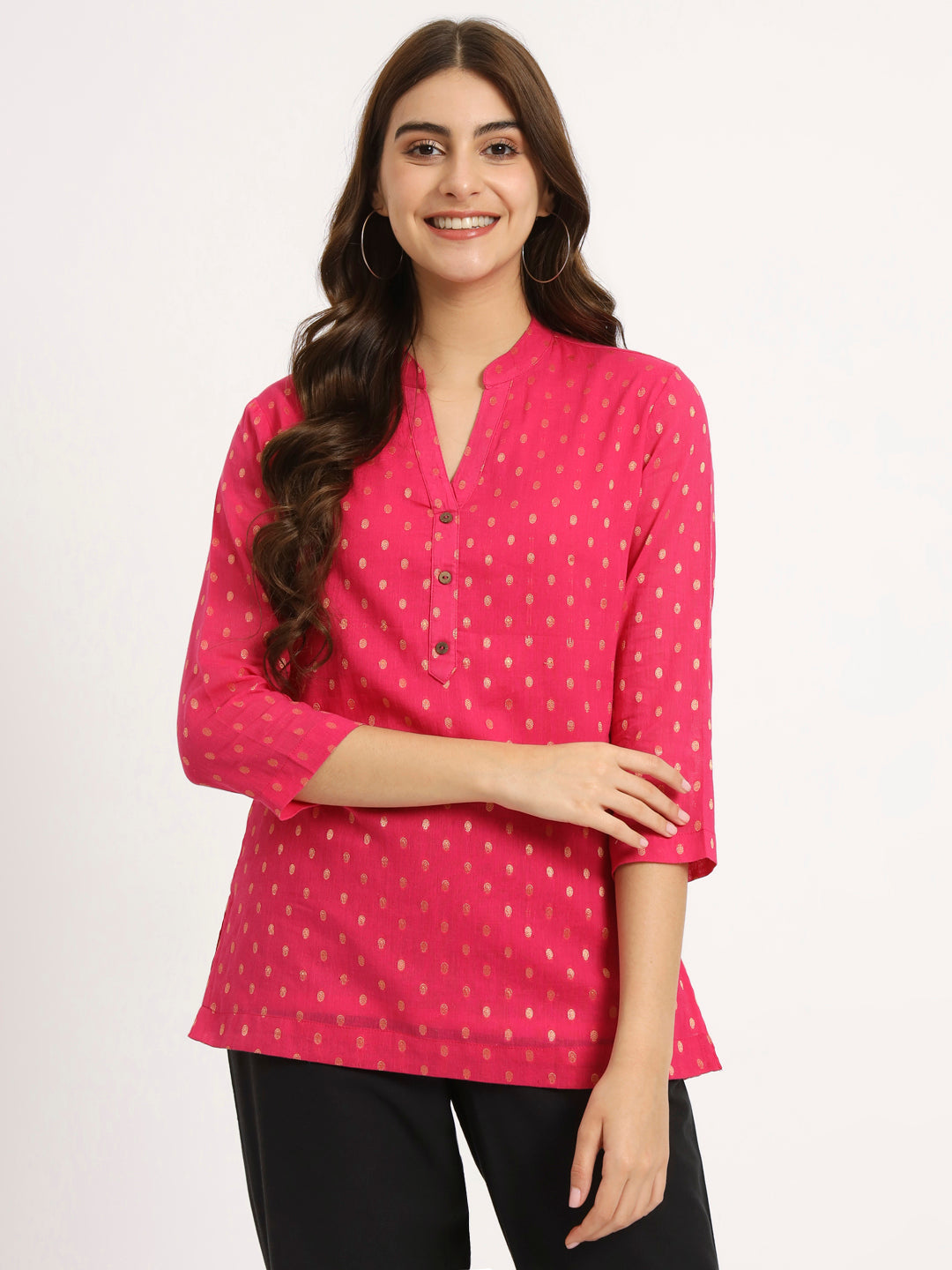 Rani Pink & Dark Mustard Buta Short Kurti Combo