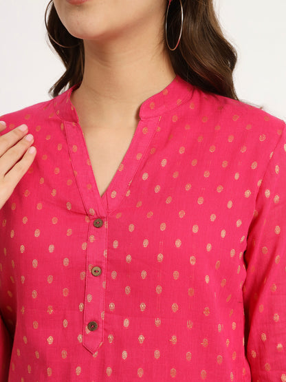Rani Pink & Dark Mustard Buta Short Kurti Combo