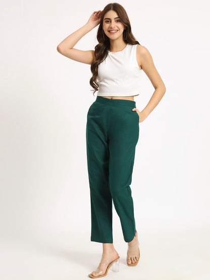 Bottle Green Cotton Pants