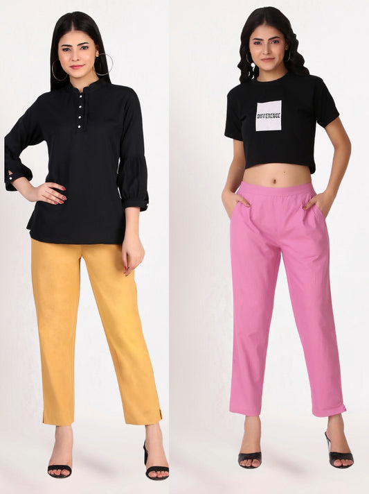 Rose Taupe & Honey Comb Cotton Pants Combo
