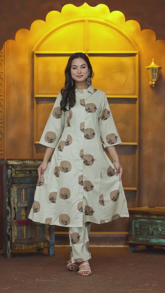 Beige Printed Co-ord Set for Women – Stylish Ethnic Wear C161