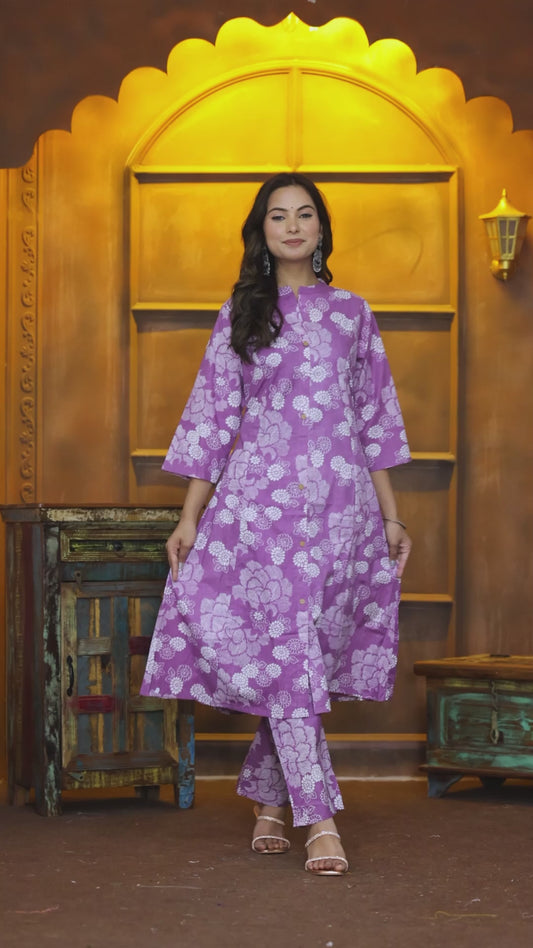 Graceful Lilac Floral Coord Set – Pure Sanwadi Cotton C160